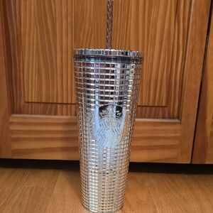 Starbucks Silver Textured Tumbler with Straw